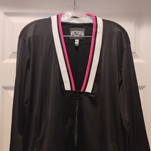 Victorias Secret Sport Black Satin Zip Up Track Jacket Varsity Vintage Size L - Picture 7 of 9